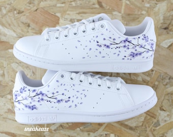 baskets Stan Smith Custom Sakura Cherry Blossom fleur de cerisier lila unisexe