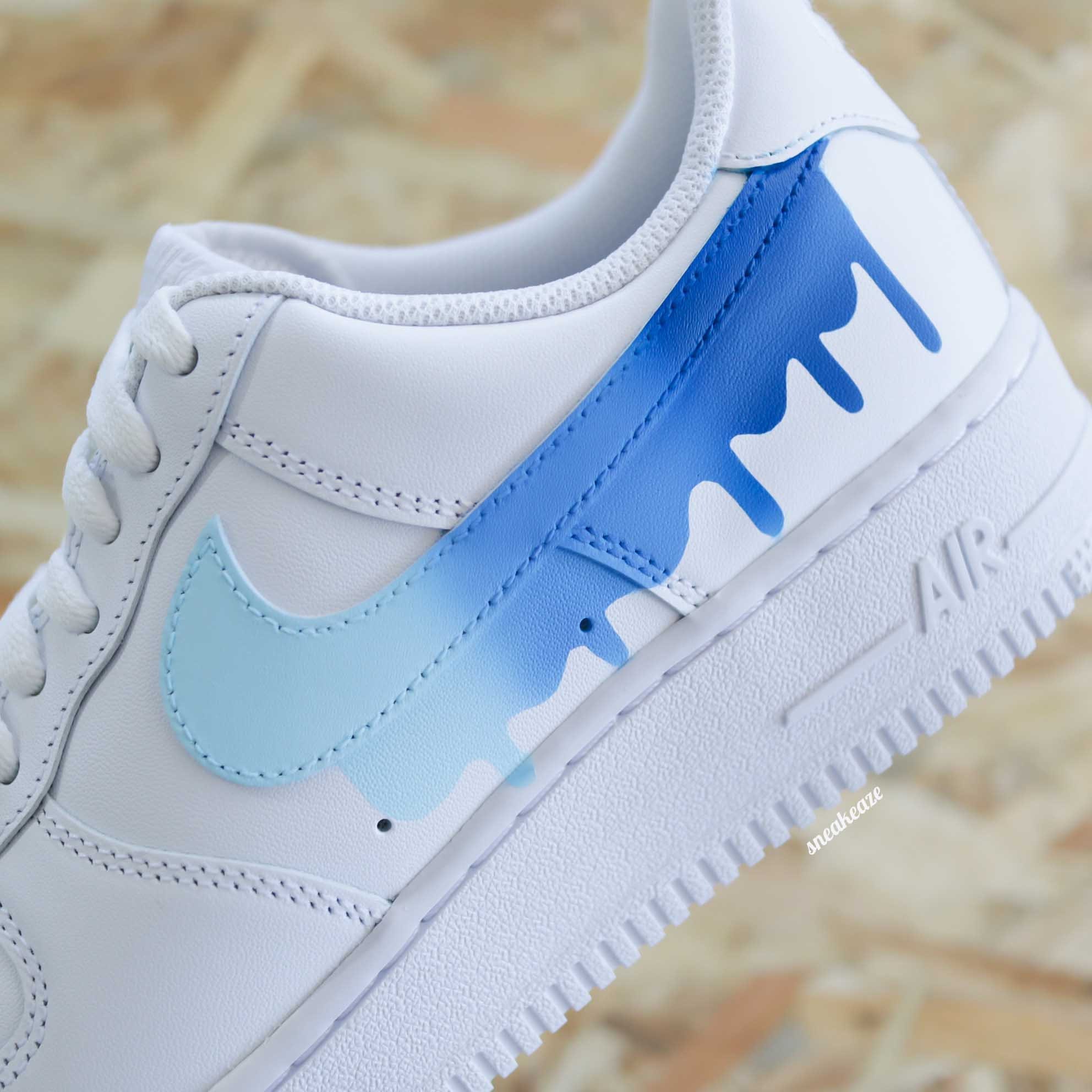 Customized Air Force 1 Drip Gradient Blue Running Effect 