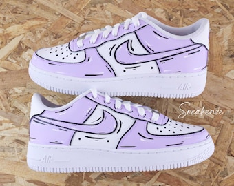 Baskets AF1 Air Force 1 custom lila cartoon sketch unisexe