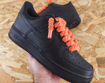 エア フォース 1 ブラック カスタム ロープ レース黒とピンクの