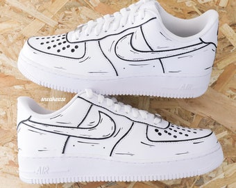 Baskets Air Force 1 Custom cartoon sketch black and white unisexe