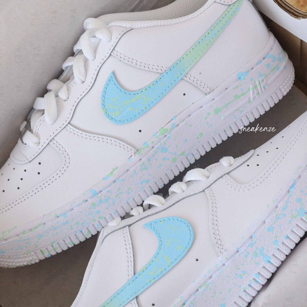 custom sneakers Air Force 1 Splash pastel blue and mint