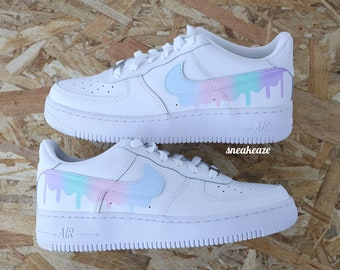 baskets customisées Air Force 1 Drip dégradé couleur pastel effet coulant unisexe