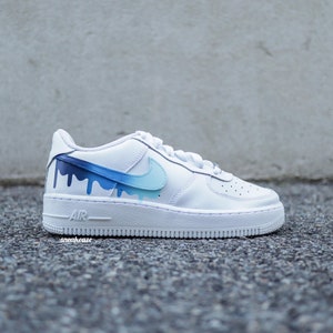 Custom Air Force 1 Drip Gradient Blue Flowing Effect Unisex Sneakers