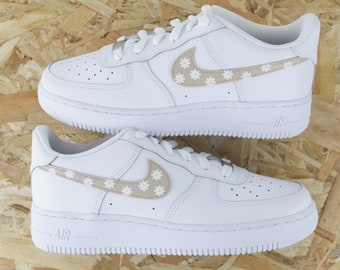 AF1 aangepaste Air Force 1 bloem madeliefje margrieten beige unisex sneakers