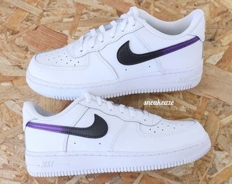 Custom Air Force 1 color swoosh gradient purple shiny todler kids sneakers