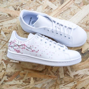 baskets stan smith personnalisées Custom Sakura Cherry Blossom fleur de cerisier unisexe Rose