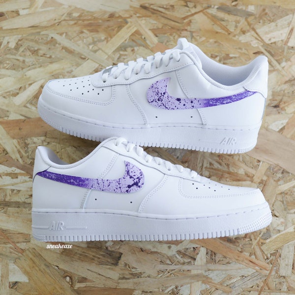 baskets Air Force 1 custom Splash swoosh éclaboussures de peinture violet lila