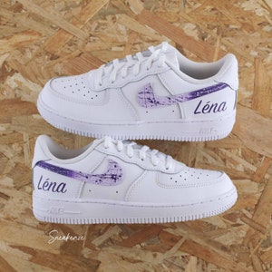 Baskets personnalisées enfants et bébés Air Force 1 custom splash prénom toddler Violet