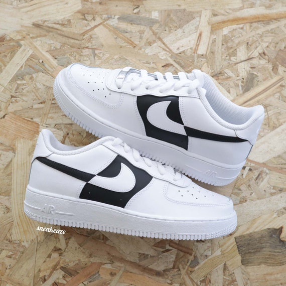 Baskets personnalis es Air Force 1 custom noir et blanc panda