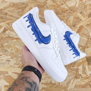 baskets customisées Air Force 1 cartoon blue sketch Drip couleur effet coulant unisexe