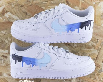 baskets AF1 custom Air Force 1 Drip dégradé bleu effet coulant unisexe