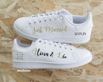 Wedding custom stan smith sneakers personalized first names and wedding date beige color unisex