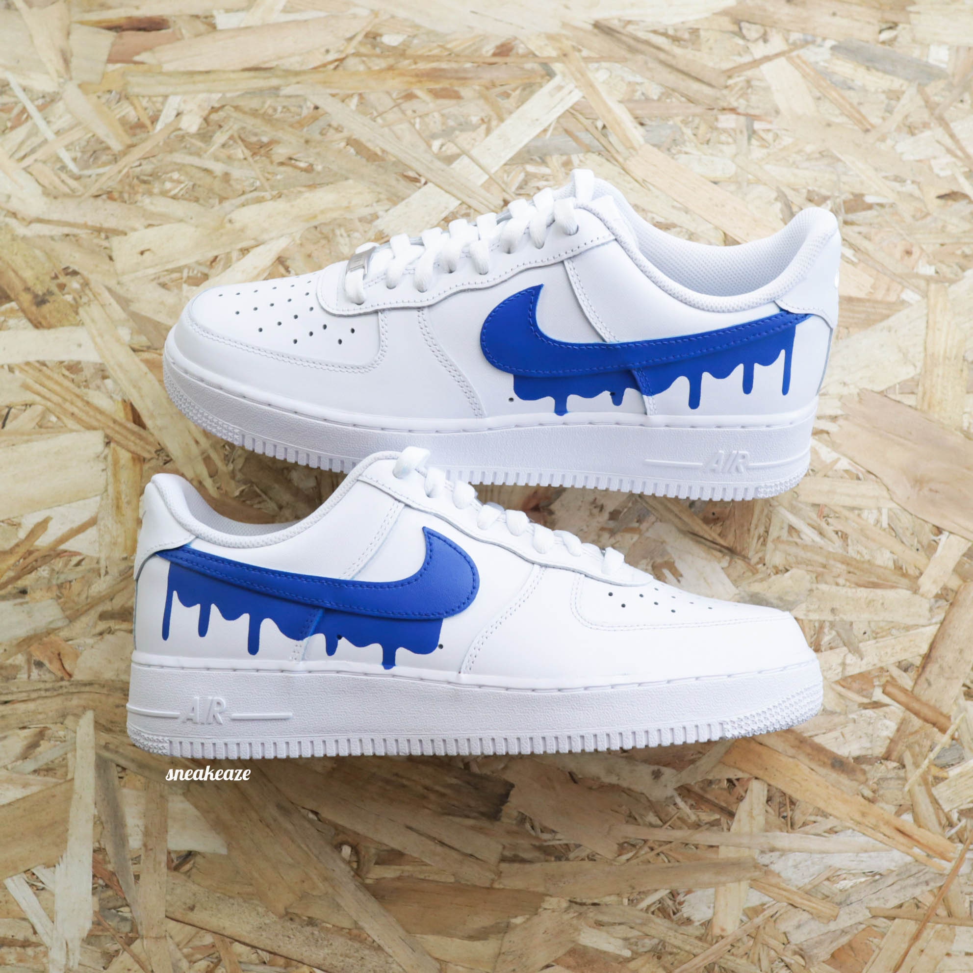 Customized Air Force 1 Drip Gradient Blue Running Effect 