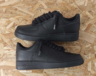 Baskets Air Force 1 black custom rope laces noir