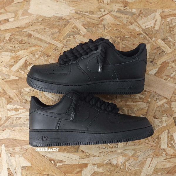 Baskets Air Force 1 black custom rope laces noir