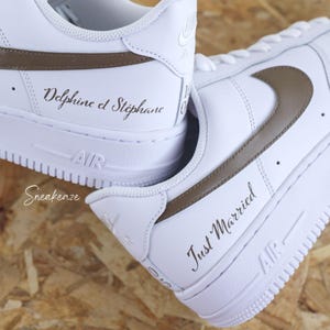 WEDDING CUSTOM sneakers Air force 1 pastel AF1 wedding brown and sage green just married unisex