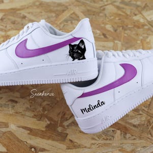 Air Force 1 custom Personalized sneakers purple color cat design and first name unisex