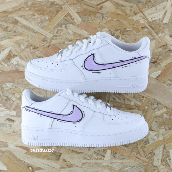 Air Force 1 Custom cartoon swoosh pastel lilac sneakers