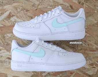 Custom children's sneakers Air Force 1 color swoosh water green toddler