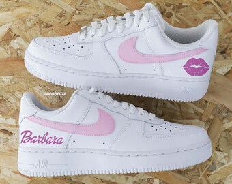 Custom Air Force 1 pink kiss sneakers and children's first names