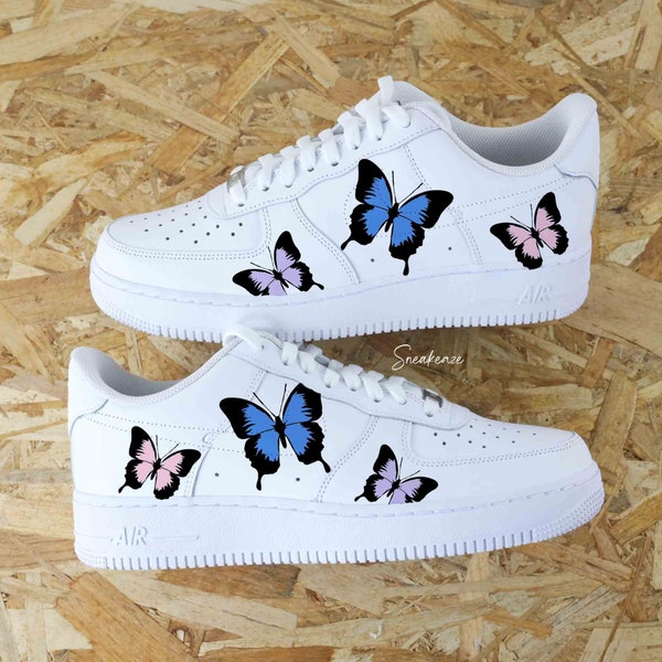 Personalized sneakers Air Force 1 custom multicolor butterflies unisex