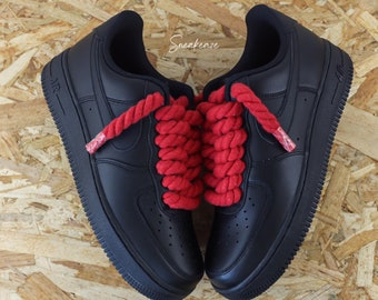 エア フォース 1 ブラック カスタム ロープ レース黒とピンクの