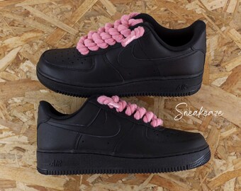 Air Force 1 black custom rope laces black and pink sneakers