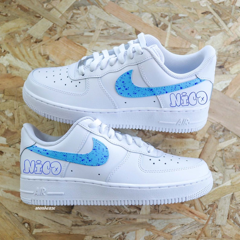 Baskets personnalisées enfants et bébés Air Force 1 custom splash prénom toddler Bleu