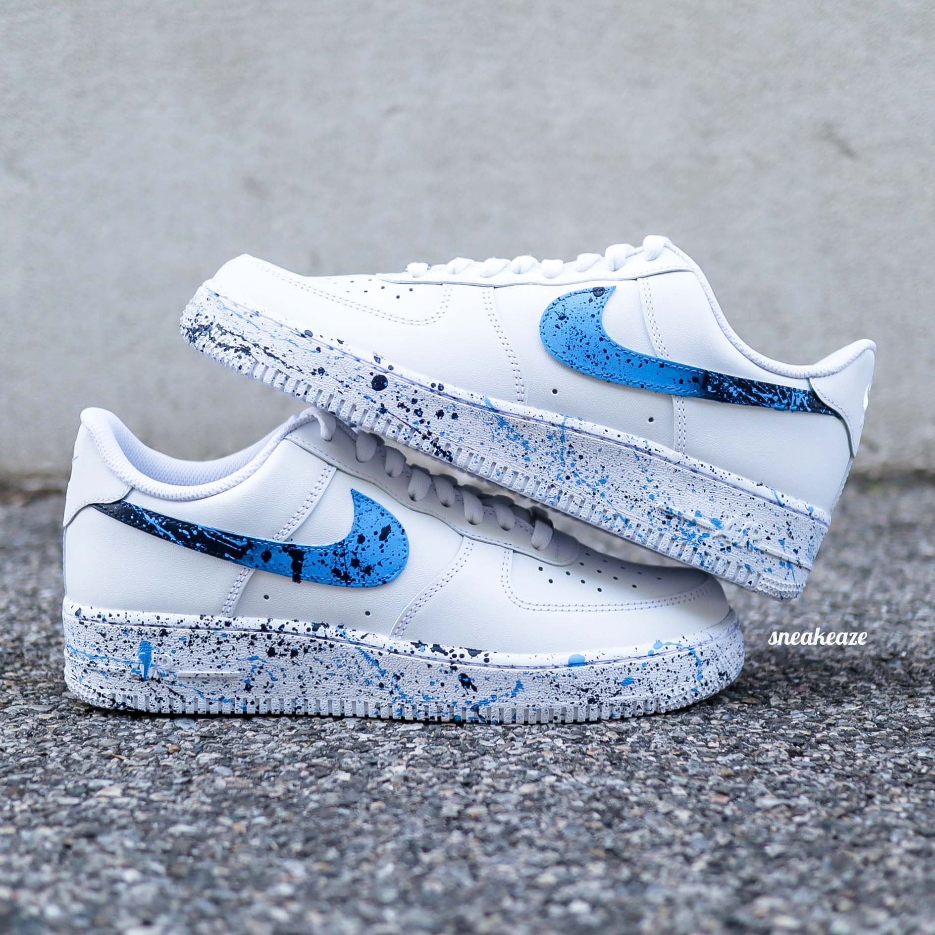 Nike Air Force 1 Low White Custom splatter paint shoes (Gray,Red,Black)