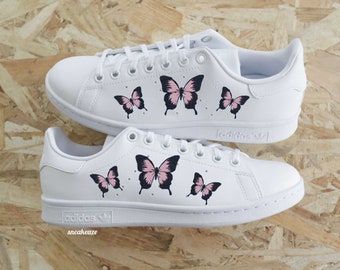 stan smith custom sneakers hand painted pastel butterflies