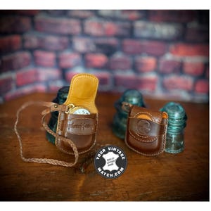 Handmade Leather Pocket Watch Belt Holster: Veg-Tan Cowhide & Kangaroo Lanyard