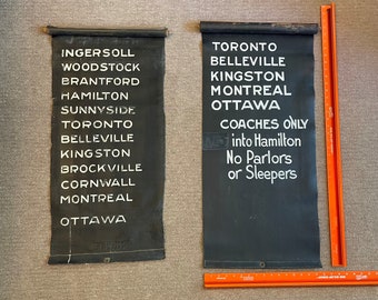 Antique Grand Trunk Railway (GTR) / Canadian National Railway (CNR) destination / route signs