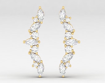 Marquise Diamond Cartilage Earring, Helix Piercing, 14K Ear Climber, Diamond Ear Crawler, Diamond Earrings, Helix Earring