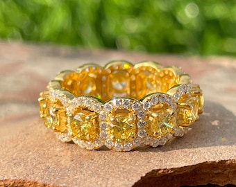 Yellow Sapphire Eternity Ring, Stacking Sapphire Band, Yellow Gemstone Ring, Eternity Band, Gift Idea, Birthstone Ring, Gift for Her
