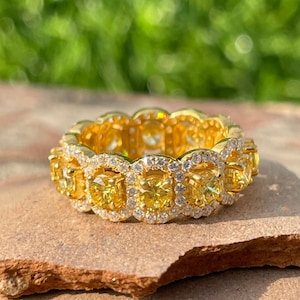 Yellow Sapphire Eternity Ring, Stacking Sapphire Band, Yellow Gemstone Ring, Eternity Band, Gift Idea, Birthstone Ring, Gift for Her
