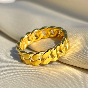 Gold Chain Ring, Link Chain Ring, Statement Ring, Curb Chain Ring, Cuban Link Ring, Stacking Ring, Gold Link, Sterling Silver, Gift for her