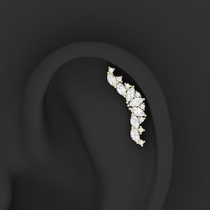 Diamond Cartilage Earring, Diamond Helix Earrings, Diamond Earrings, Cartilage Earrings, 14K Gold Ear Climber, Earrings, Earrings For Women