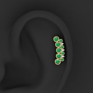Natural Emerald Ear Climber, Curved Earring, Silver Climber Earring, Emerald Helix Piercing, Cartilage Earring, Ear Crawler, Gift For Her
