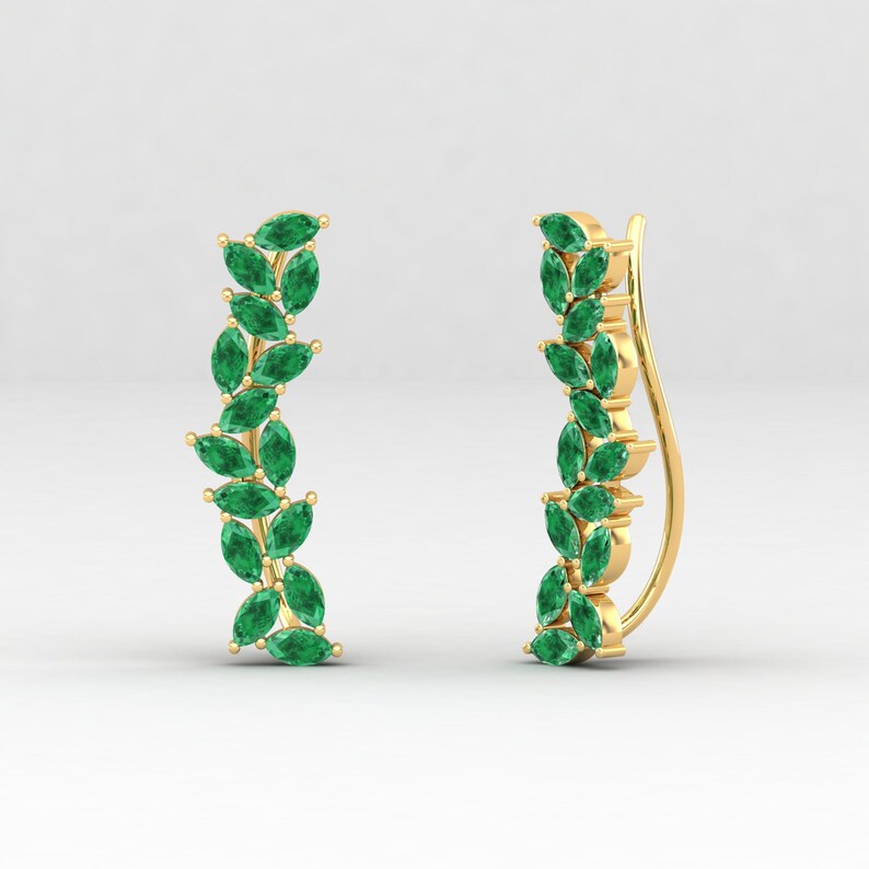 Natural Emerald Piercing Crawler Earrings Emerald Cartilage Earrings 14K Curved Emerald Earrings Ear Climbers Emerald Piercing