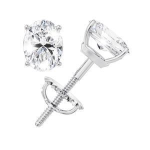 Oval Moissanite Stud Earrings, 0.5ct-3ct D Color VVS1 Clarity 14K White Gold Plated 925 Sterling Silver Moissanite Earrings For Women