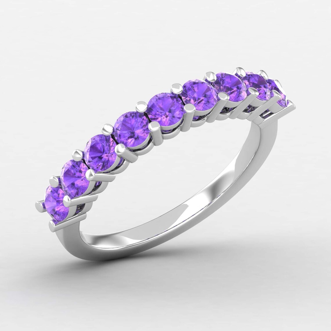 Minimalist Wide Amethyst Promise Ring Solid 14k Gold Ring Etsy
