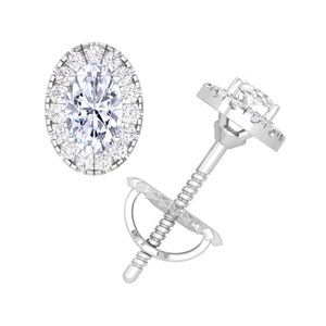 1CT Moissanite Halo Stud Earrings, Oval Halo Earrings, 0.5ct-2ct D Color VVS1 Clarity Oval Cut Lab Grown Diamond Moissanite, Earring For Her