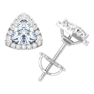 1.50CT Moissanite Halo Stud Earrings, Trillion Cut Halo Stud, 0.5ct-2ct D Color VVS1 Clarity, Lab Grown Diamond Moissanite, Earrings For Her