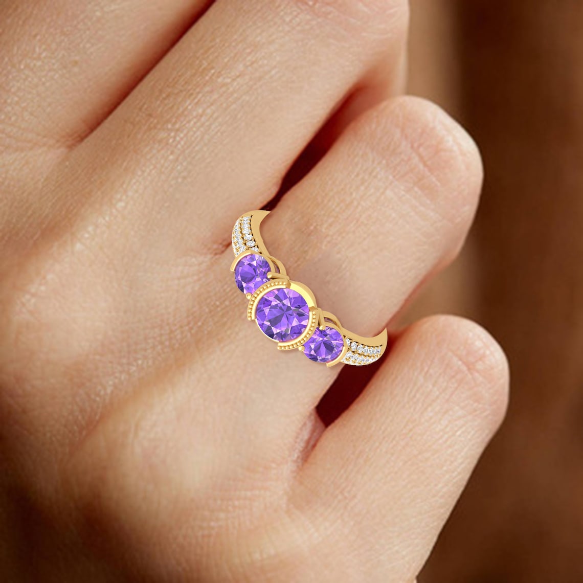 Amethyst Ring 14K Gold Ring Solid Gold Promise Ring Vintage Etsy