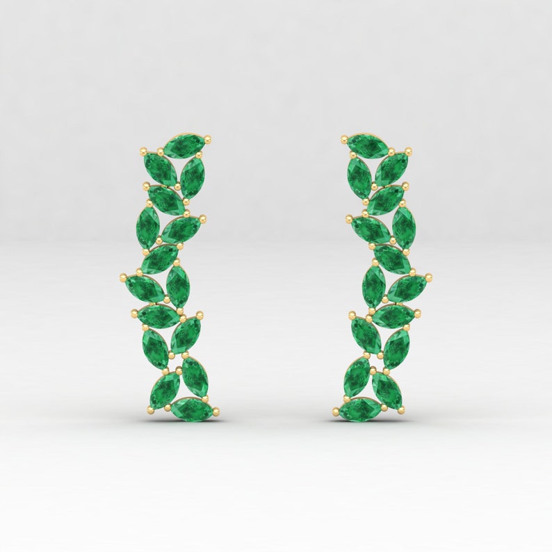 Natural Emerald Piercing Crawler Earrings Emerald Cartilage Earrings 14K Curved Emerald Earrings Ear Climbers Emerald Piercing