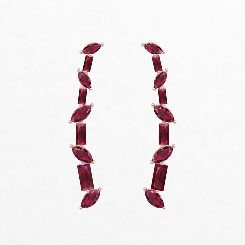 14K Curved Helix Earring Ruby Ear Crawler Ruby Piercing Ear Crawler Marquise Ruby Cartilage Earrings