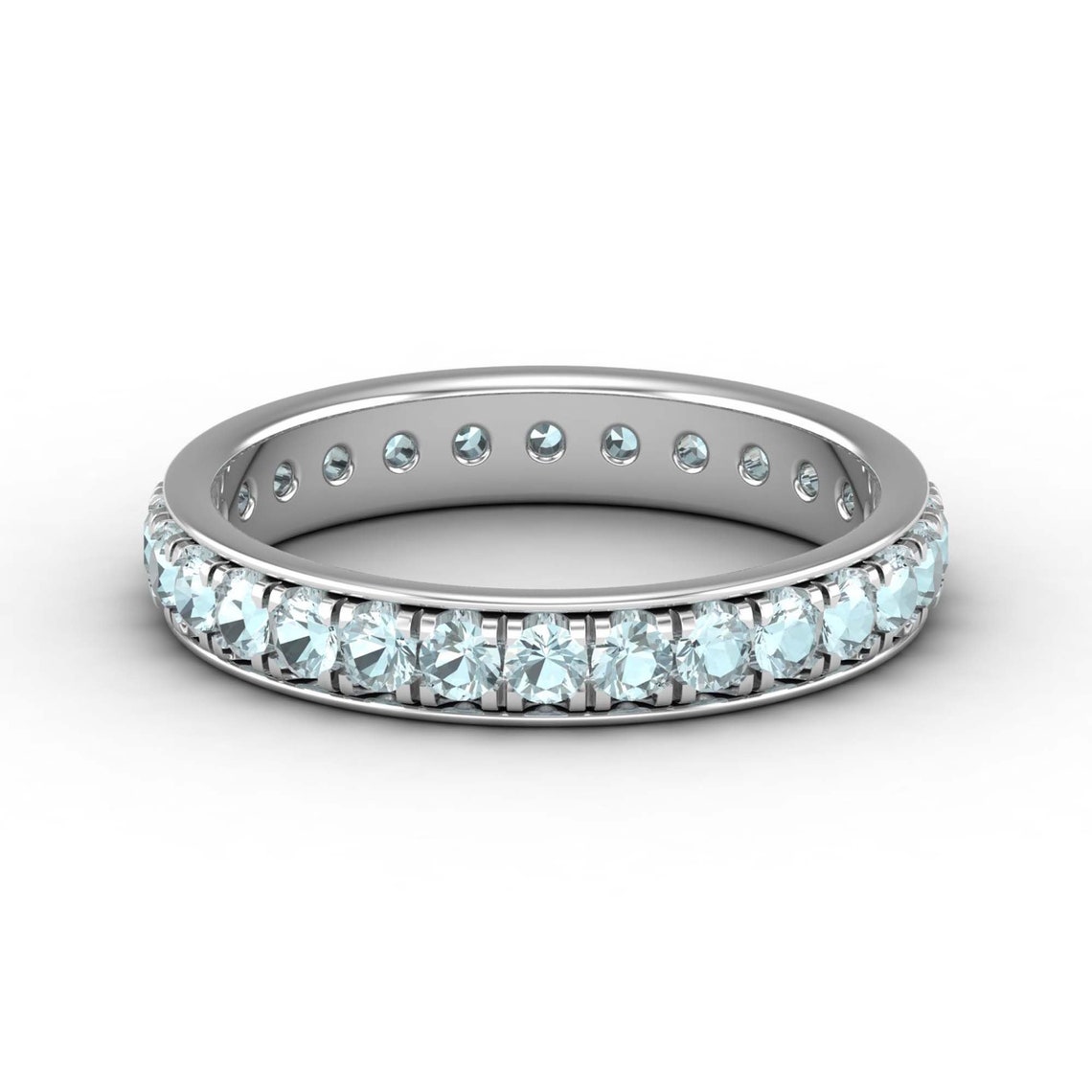 Dainty Aquamarine Eternity Wedding Band 14k Gold Ring Art