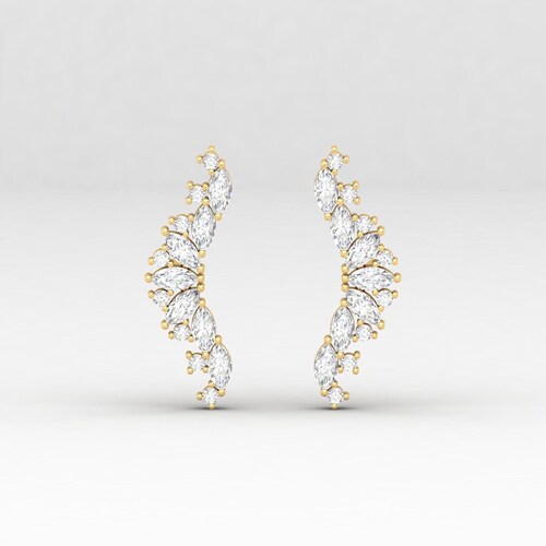 Diamond Cartilage Earring, Diamond Helix Earrings, Diamond Earrings, Cartilage Earrings, 14K Gold Ear Climber, Earrings, Earrings For Women