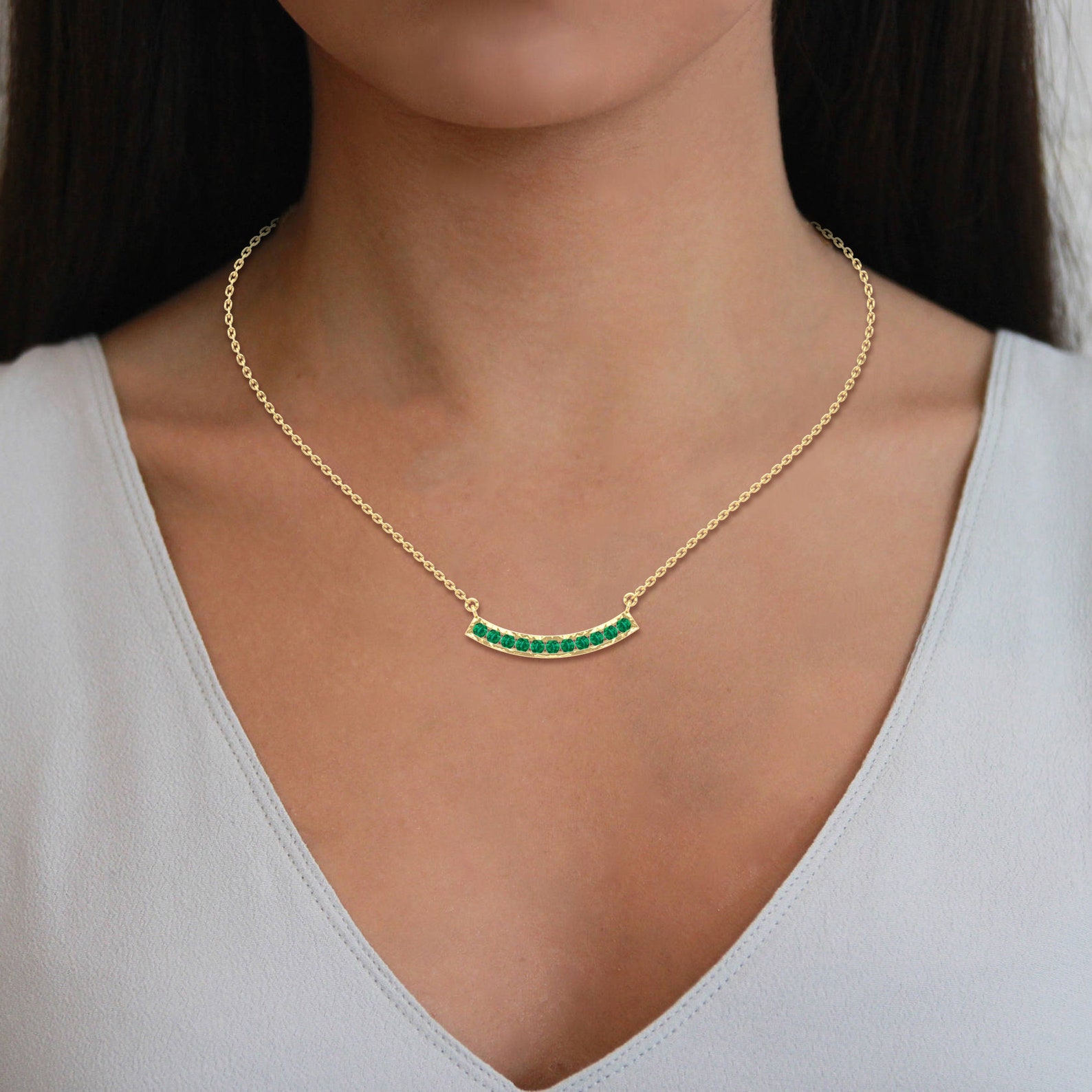 Emerald Bar Pendant Necklace Layered Emerald Pendant Etsy